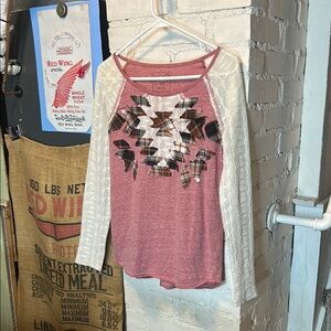 We the Free scoop neck, long sleeved, baseball style top Women Small Petite